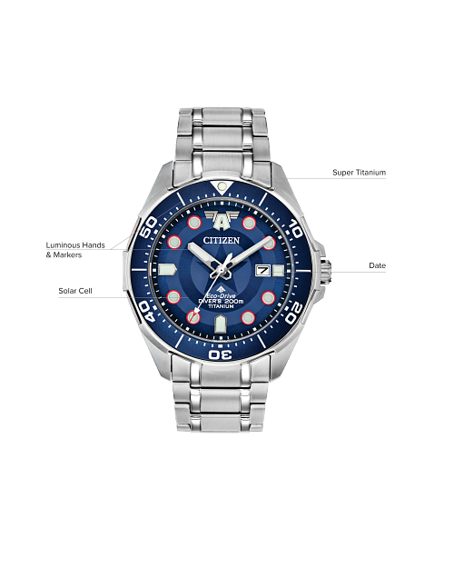 Captain America Blue Dial Super Titanium Bracelet BN0208 54W CITIZEN
